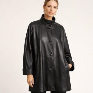 Vintage Leonardo’s Black Leather Car Coat Swing Jacket Large